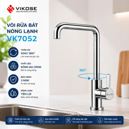 Vòi rửa bát nóng lạnh cần vuông VIKOSE VK7052