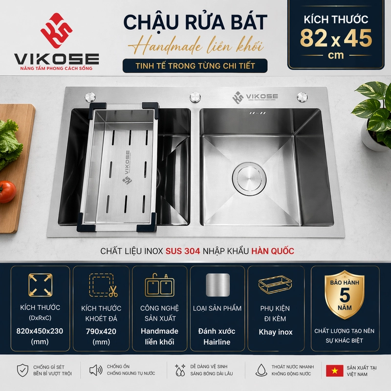 VK8245.2.webp Chậu rửa bát 2 hố cân VIKOSE VK8245.2 - Ảnh 1