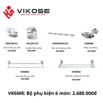 Bộ phụ kiện phòng tắm 6 món VIKOSE VK6M8